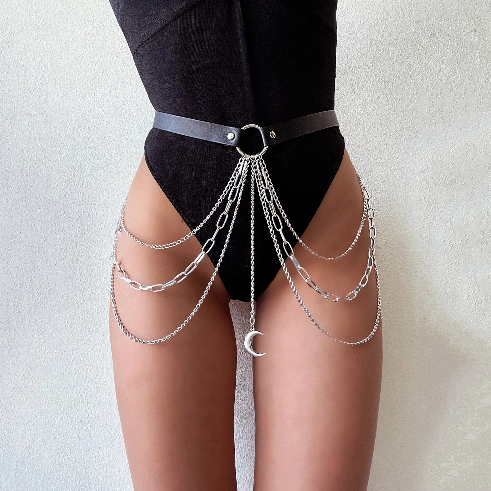 Sexy Body Harness Faux Leather Goth Belts With Chains Moon Pendants Belly Fashion Body Jewelry Gothic Accessories
Sexy Body Harness Faux Leather Goth Belts With Chains Moon Pendants Belly Fashion Body Jewelry Gothic Accessories