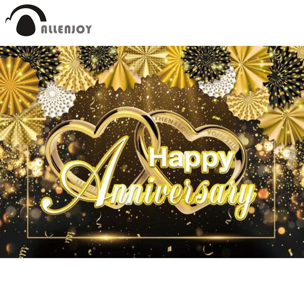Allenjoy Happy Anniversary Wedding Party Background Gold and Black Heart Rings Love Family Couple Romantic Photophone Backdrop
Allenjoy Happy Anniversary Wedding Party Background Gold and Black Heart Rings Love Family Couple Romantic Photophone Backdrop