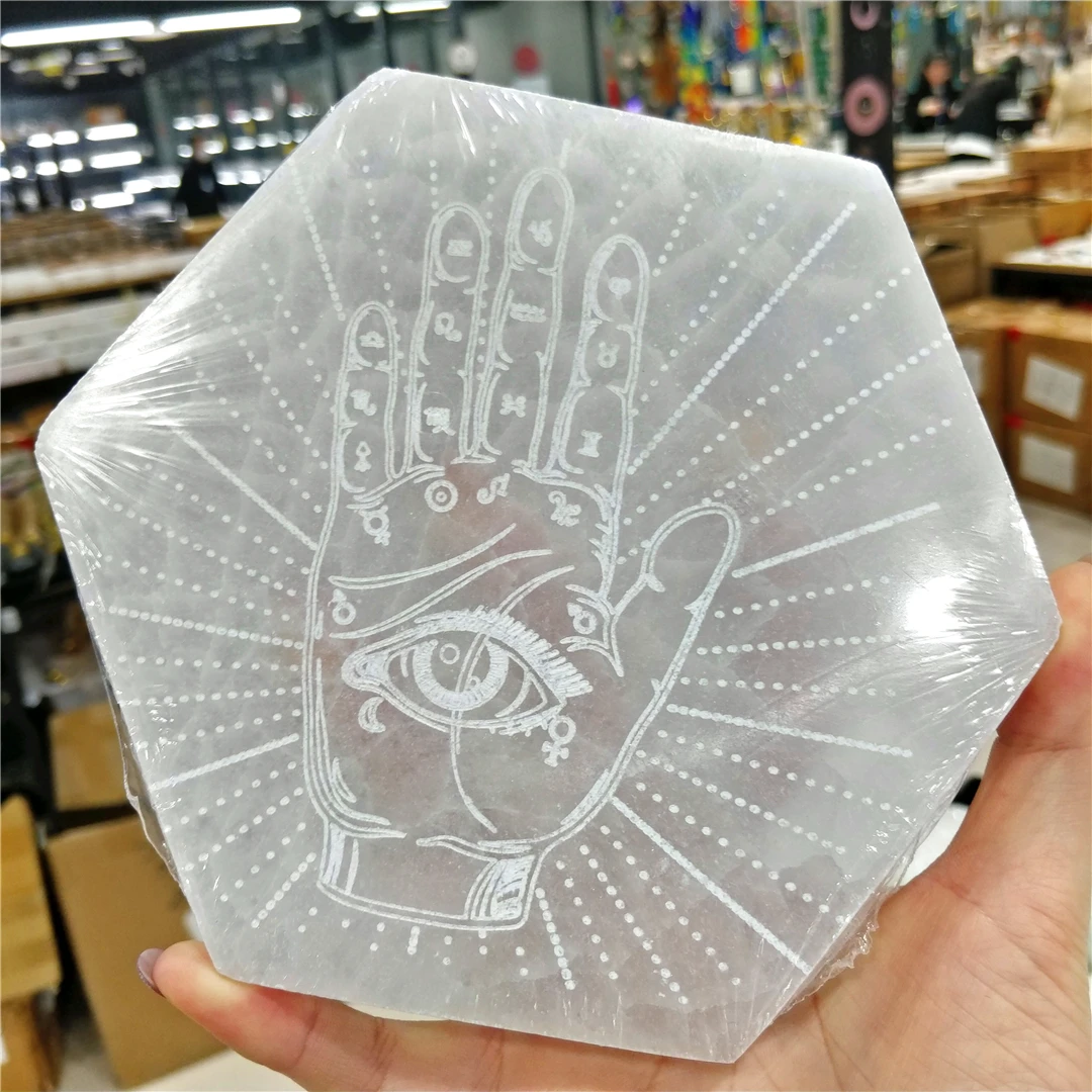 Natural Selenite Hexagon Plasterboard Coaster Arabic Chakra Symbols Evil Eyes Divination Pendulum Tree Of Life Plate Yoga Decor
Natural Selenite Hexagon Plasterboard Coaster Arabic Chakra Symbols Evil Eyes Divination Pendulum Tree Of Life Plate Yoga Decor