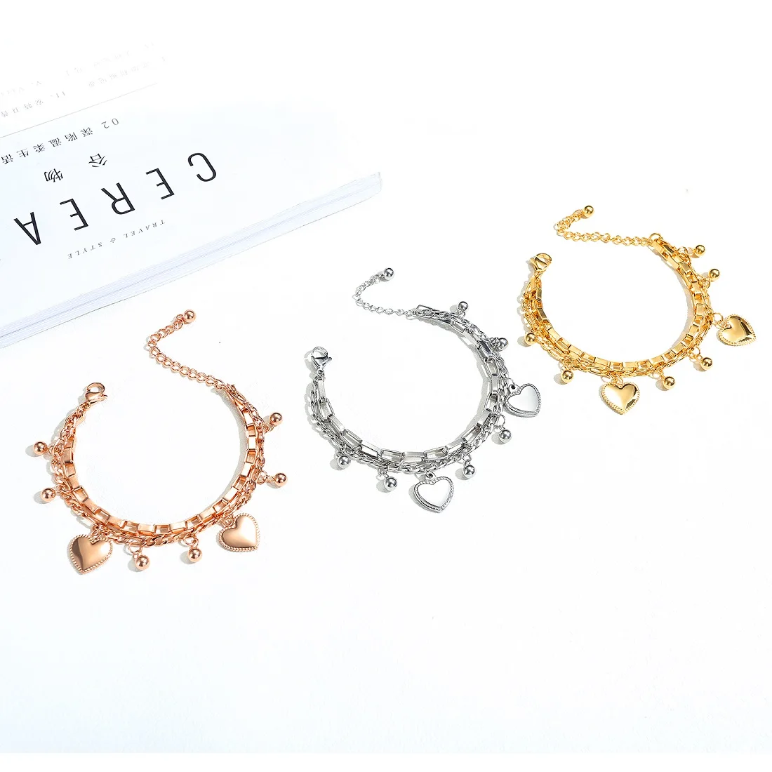 JHSL Women Bracelets Multi Layered Silver Rose Gold Color Stainless Steel Female Bangles with Heart Charm Fashion Jewelry
JHSL Women Bracelets Multi Layered Silver Rose Gold Color Stainless Steel Female Bangles with Heart Charm Fashion Jewelry