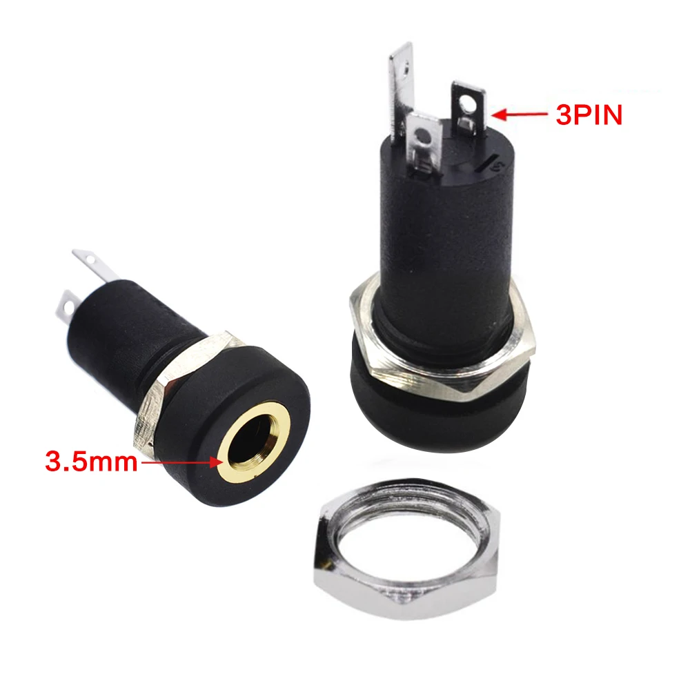 5PCS PJ392A 3.5MM Audio Jack Socket 3 Pole Black Stereo Solder Panel Mount Gold With Nuts PJ-392A
5PCS PJ392A 3.5MM Audio Jack Socket 3 Pole Black Stereo Solder Panel Mount Gold With Nuts PJ-392A