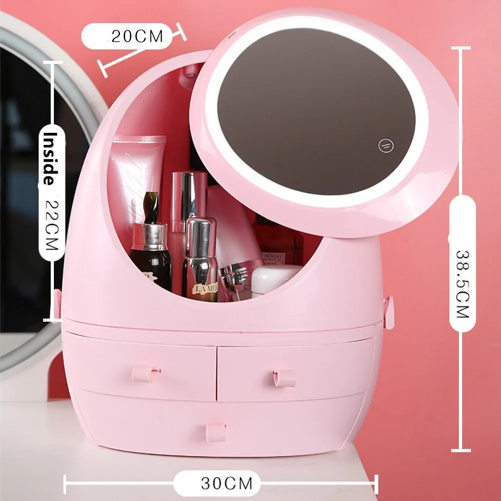 Household dust proof cosmetic case bags charging LED dimming lights spin makeup mirror storage box desktop dressing table shelf
Household dust proof cosmetic case bags charging LED dimming lights spin makeup mirror storage box desktop dressing table shelf