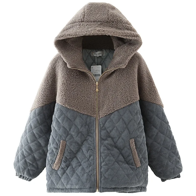 Winter Parka Women Plus Size Padded Jacket Fleece Splice Corduroy Hooded Thick Coat Warm Outerwear Fashion Loose Clothes
Winter Parka Women Plus Size Padded Jacket Fleece Splice Corduroy Hooded Thick Coat Warm Outerwear Fashion Loose Clothes