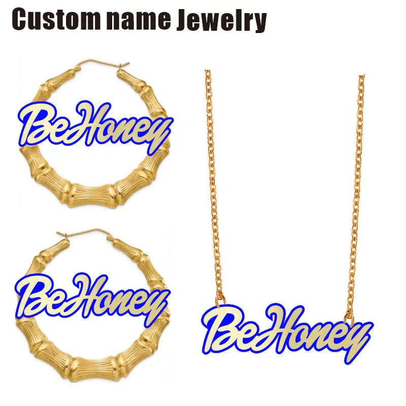Custom Bamboo Jewelry Set Personalized Cursive Name Pendant Necklace & Acrylic Hoop Earrings - Unique Customizable Gift
Custom Bamboo Jewelry Set Personalized Cursive Name Pendant Necklace & Acrylic Hoop Earrings - Unique Customizable Gift