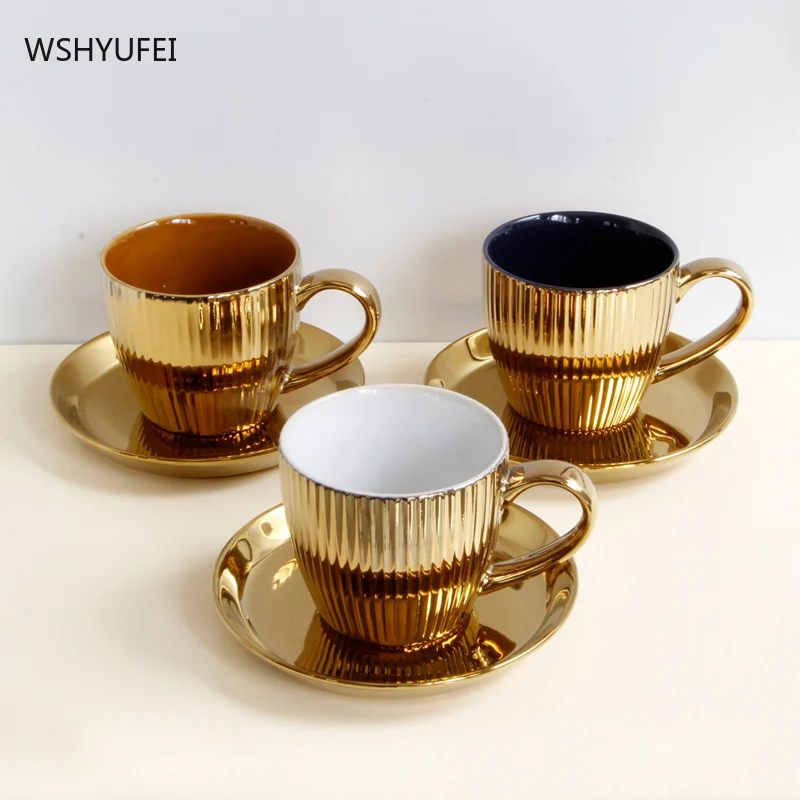 Керамическая позолоченная кофейная чашка WSHYUFEI с блюдцем, чашка для молока, послеобеденного чая, праздничные подарки на день рождения, товары для семейного ресторана
Керамическая позолоченная кофейная чашка WSHYUFEI с блюдцем, чашка для молока, послеобеденного чая, праздничные подарки на день рождения, товары для семейного ресторана