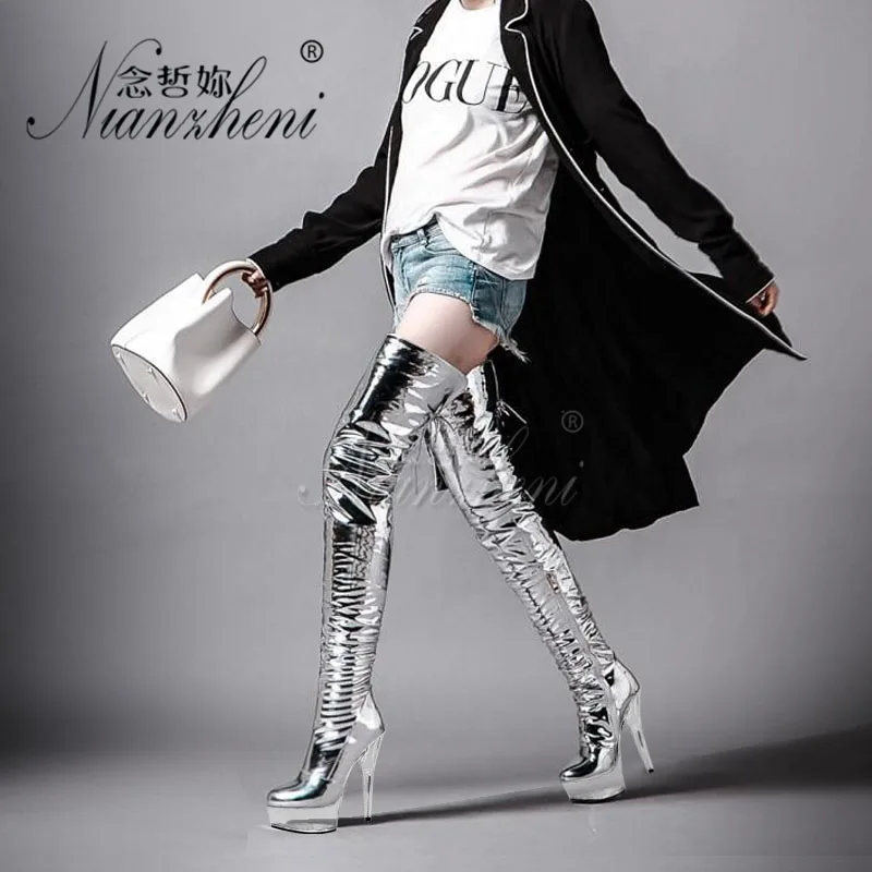 7 inches Over the knee Boots 15cm Super Stiletto heels Silver Crystal Platform Clubbing Stripper Queen Fashion Mature Big Size
7 inches Over the knee Boots 15cm Super Stiletto heels Silver Crystal Platform Clubbing Stripper Queen Fashion Mature Big Size