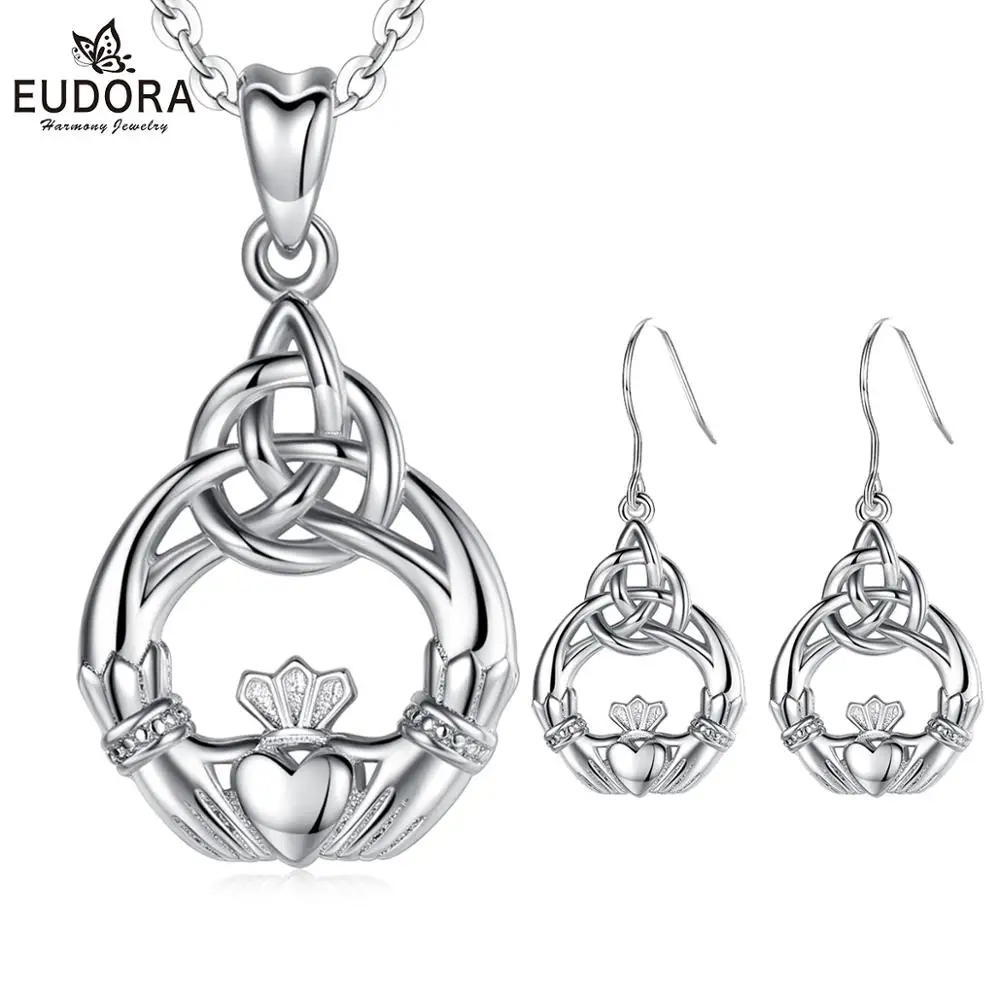 EUDORA 925 Sterling Silver Good Luck Irish Claddagh Celtic Knot Love Pendant Necklace Earrings Jewelry Sets for Women Party Gift
EUDORA 925 Sterling Silver Good Luck Irish Claddagh Celtic Knot Love Pendant Necklace Earrings Jewelry Sets for Women Party Gift