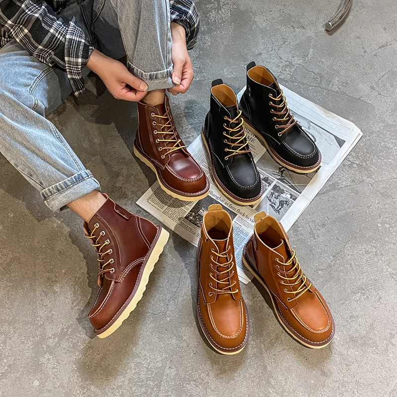 Vintage British Handmade Men Shoes High Quality Cow Leather Ankle Boots Wings Platform Autumn Winter Desert Motorcycle Boots New
Vintage British Handmade Men Shoes High Quality Cow Leather Ankle Boots Wings Platform Autumn Winter Desert Motorcycle Boots New