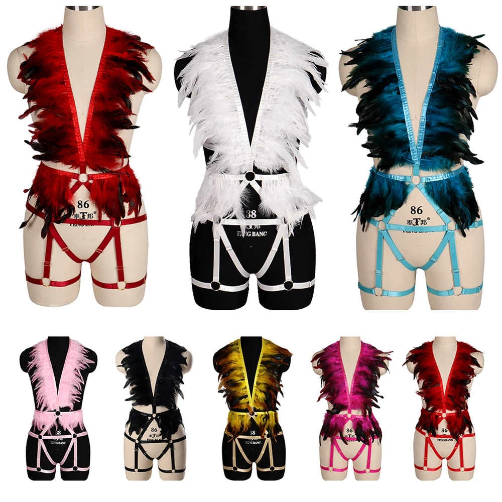 Full Body Feathers Lingerie Harness Fashion Halloween Rave Punk Cage Bra Costume Goth Accessories Bondage Waist Suspender Belts
Full Body Feathers Lingerie Harness Fashion Halloween Rave Punk Cage Bra Costume Goth Accessories Bondage Waist Suspender Belts