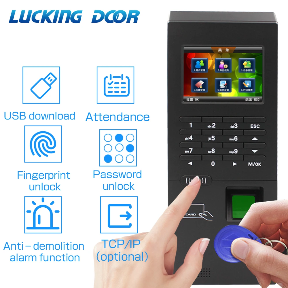 2.8inch 125Khz RFID Biometric Fingerprint Time Clock Access Control Keypad Electronic USB TCP/IP RS485 Time Attendance 2000 User
2.8inch 125Khz RFID Biometric Fingerprint Time Clock Access Control Keypad Electronic USB TCP/IP RS485 Time Attendance 2000 User