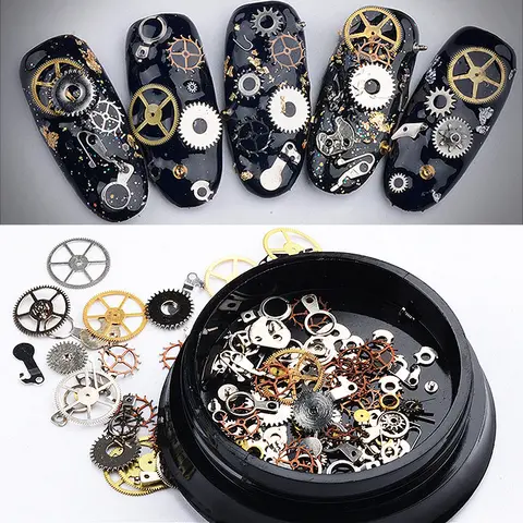 Mixed Metal Gear Foil Nail Art Charms Decoration Gearwheel Decal Nails Accesorios Manicure Decor Nail Supplies For Professionals