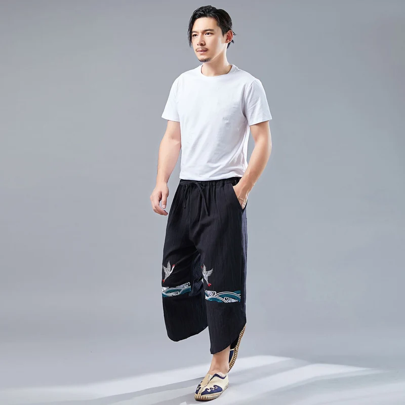 Mens Harajuku Style Pant Summer Thin Crane Printing Black Long Bloomers Leisure Daily Loose Soft Thin Pants Fashion Streetwear
Mens Harajuku Style Pant Summer Thin Crane Printing Black Long Bloomers Leisure Daily Loose Soft Thin Pants Fashion Streetwear