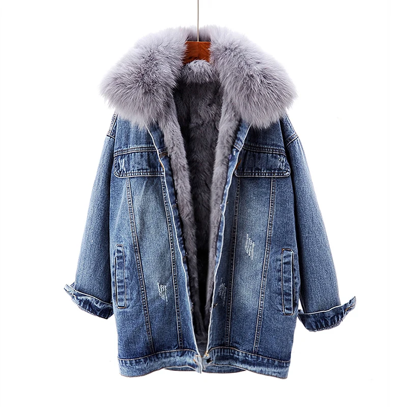 Winter Thick Warm Denim Jacket Women Fox Fur Collar Rabbit Fur Liner Jeans Jacket Casual Loose 6 Color Short Outwerear Female
Winter Thick Warm Denim Jacket Women Fox Fur Collar Rabbit Fur Liner Jeans Jacket Casual Loose 6 Color Short Outwerear Female