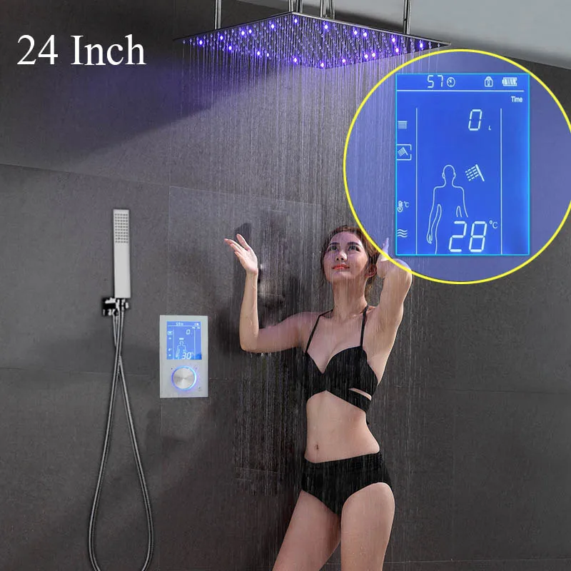 Fashion LED Display Shower Thermostatic Shower Set Smart Mixer Faucet Concealed Wall 24/20 Shower Panel Rainfall Handheld Spout
Fashion LED Display Shower Thermostatic Shower Set Smart Mixer Faucet Concealed Wall 24/20 Shower Panel Rainfall Handheld Spout