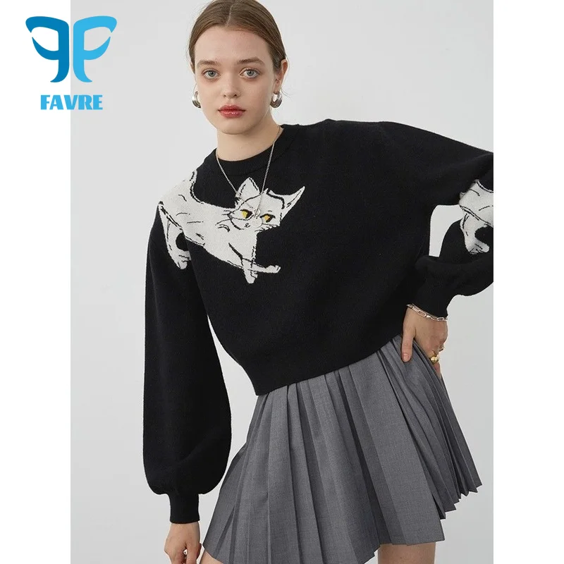 FAVRE Women Cat Pattern Sweater Autumn Cartoon O-Neck Pullover Korean Style Lantern Sleeve Knitted Streetwear Womens Jumpers
FAVRE Women Cat Pattern Sweater Autumn Cartoon O-Neck Pullover Korean Style Lantern Sleeve Knitted Streetwear Womens Jumpers