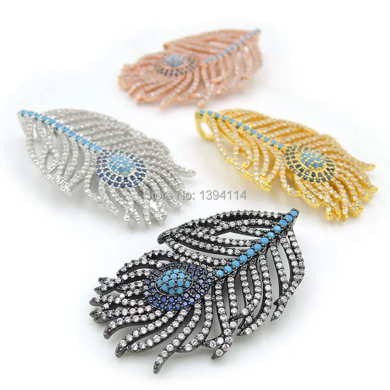 42*25*10mm Micro Pave Kallaite&Clear&Blue CZ Feather Charm Fit For Women As Necklace Accessory
42*25*10mm Micro Pave Kallaite&Clear&Blue CZ Feather Charm Fit For Women As Necklace Accessory