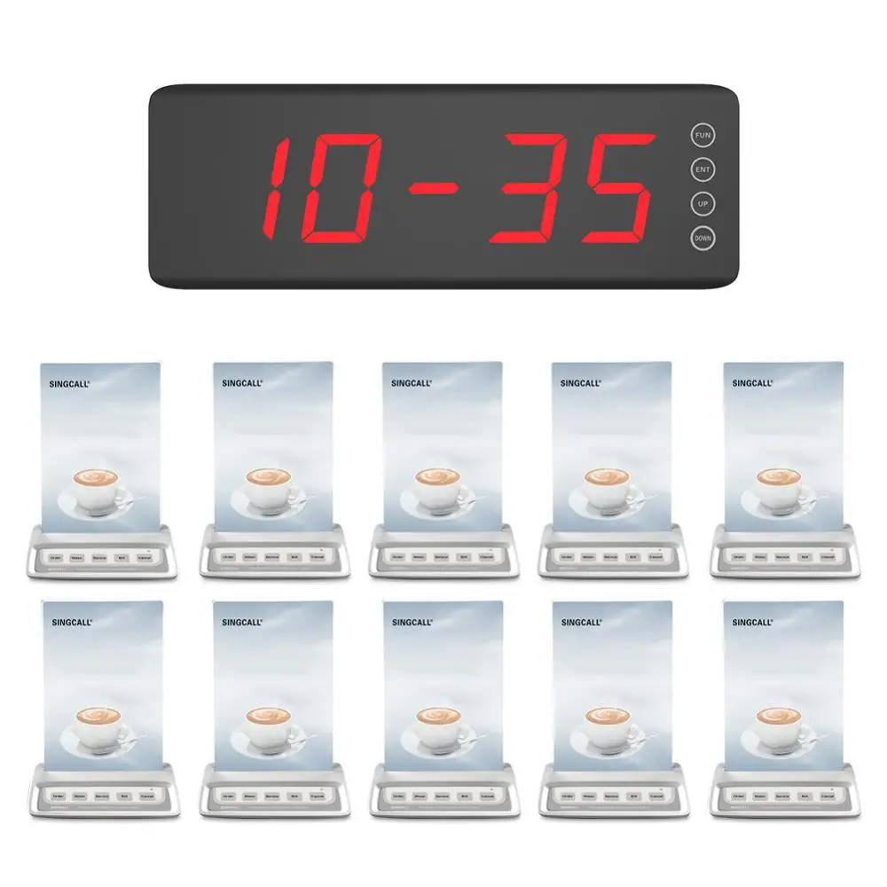 SINGCALL Wireless Calling System 1 Screen Fixed Receiver and 10 Waterproof Call Button with 5 Options Key Buttons, White color
SINGCALL Wireless Calling System 1 Screen Fixed Receiver and 10 Waterproof Call Button with 5 Options Key Buttons, White color