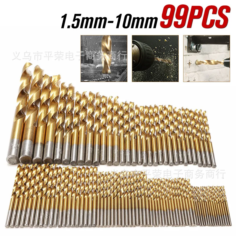 99pcs Titanium Cable Bit Straight Shank High Speed Steel 4241 Twist Drill Metal Woodworking Hole Saw 1.5-10 mm
99pcs Titanium Cable Bit Straight Shank High Speed Steel 4241 Twist Drill Metal Woodworking Hole Saw 1.5-10 mm