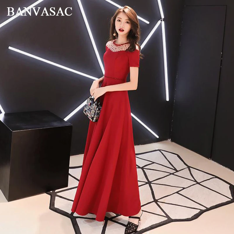 BANVASAC Luxury Crystal O Neck Sash A Line Long Evening Dresses Party Short Sleeve Illusion Backless Prom Gowns
BANVASAC Luxury Crystal O Neck Sash A Line Long Evening Dresses Party Short Sleeve Illusion Backless Prom Gowns