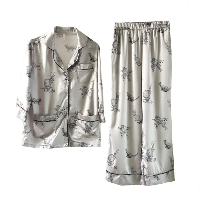 SWYIVY Pajamas Clothing Set Woman Faxu Silk Pajamas Sexy Ladies Home Sleepwear Two Piece Suit Female Fashion Nightclothes Print
SWYIVY Pajamas Clothing Set Woman Faxu Silk Pajamas Sexy Ladies Home Sleepwear Two Piece Suit Female Fashion Nightclothes Print