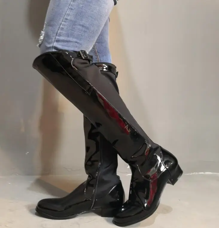 Sexy Women Back elastic Cloth Patchwork Knight Knee Boots Mid Square Heel Round Toe Buckles Riding Boots Punk Style Zipper Botas
Sexy Women Back elastic Cloth Patchwork Knight Knee Boots Mid Square Heel Round Toe Buckles Riding Boots Punk Style Zipper Botas