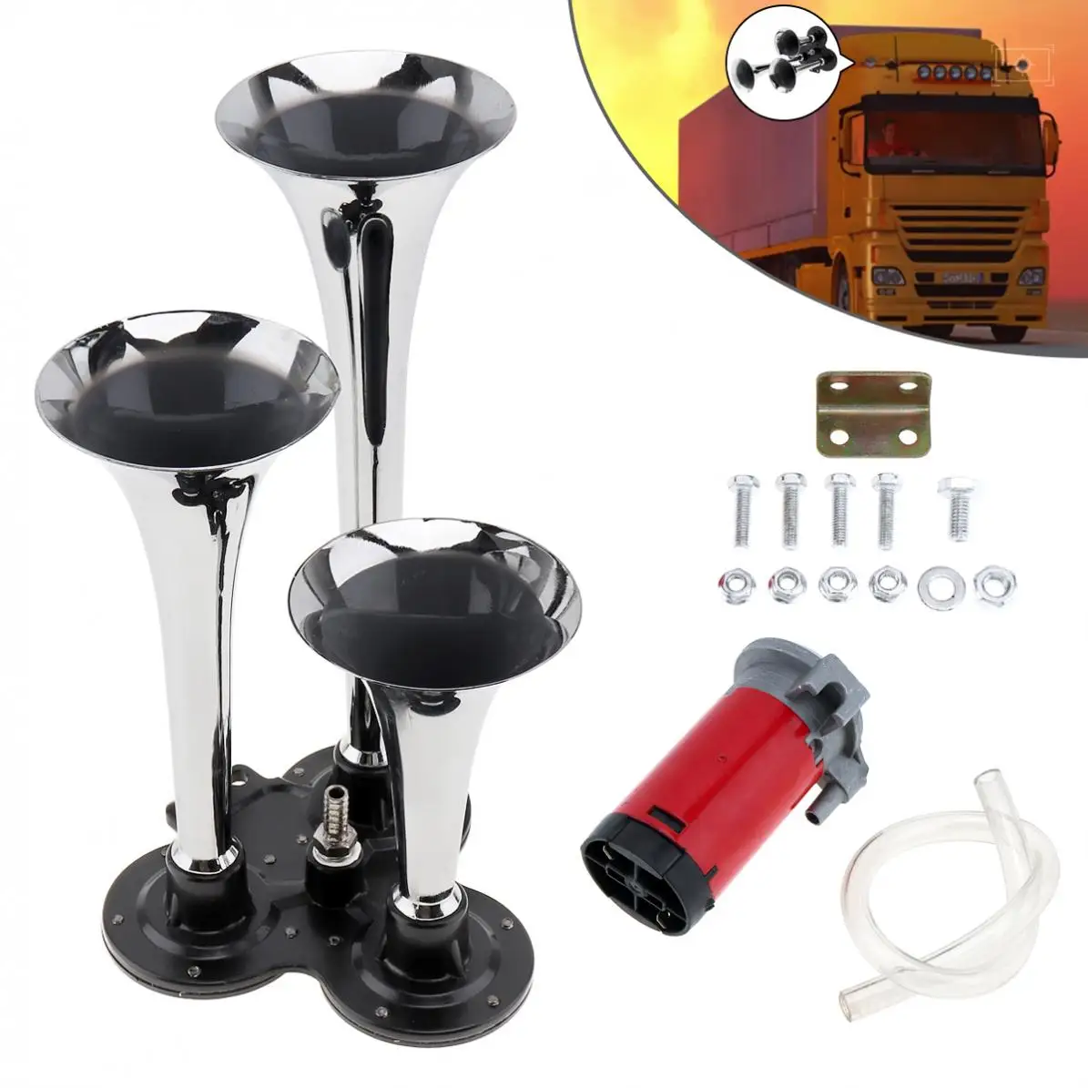 Durable 12V / 24V 110-135dB Car Triple Tone Air Horn Set Universal 4-6 KPa Auto Boat Motorcycle Trumpet With Compressor
Durable 12V / 24V 110-135dB Car Triple Tone Air Horn Set Universal 4-6 KPa Auto Boat Motorcycle Trumpet With Compressor