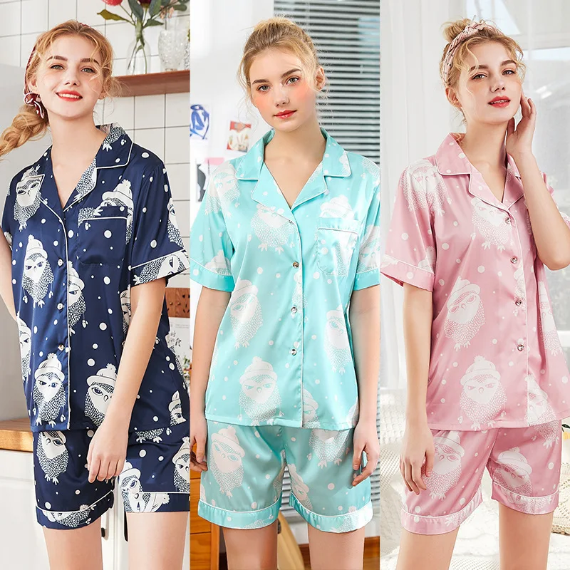 Printing 2022 Summer Short Sleeve Silk Pajamas Set Two Pieces Set Women Sleepwear Sexy Nightwear for Women Sleeping set
Printing 2022 Summer Short Sleeve Silk Pajamas Set Two Pieces Set Women Sleepwear Sexy Nightwear for Women Sleeping set