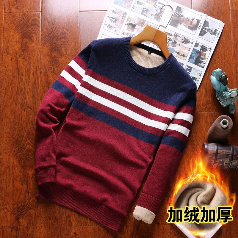 In Spring And Autumn New Men's Sweater Pullovers Men's Striped Fleece-Lined Korean Version of the Slim Sweater Top Male
In Spring And Autumn New Men's Sweater Pullovers Men's Striped Fleece-Lined Korean Version of the Slim Sweater Top Male