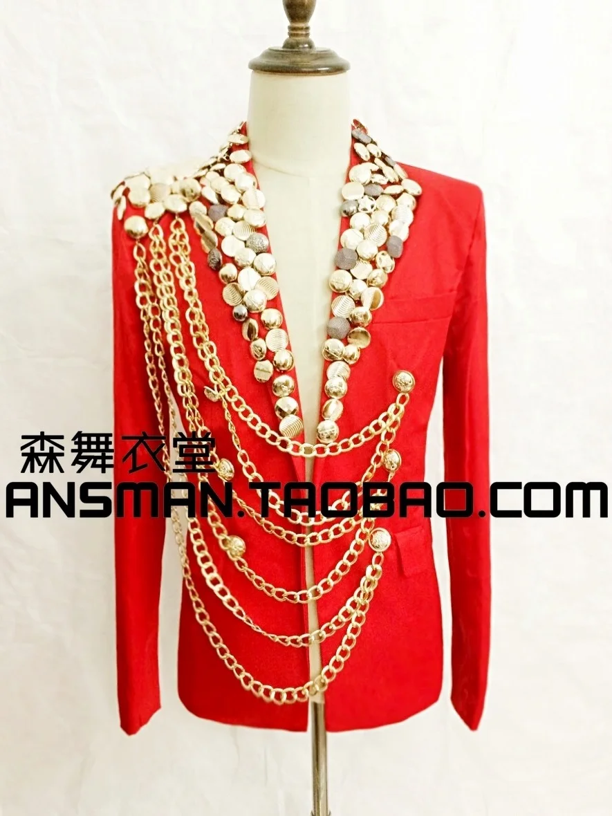 Men's New Fashion Jacket Red Coat DS Luxurious Shoulder Chain Court Slim Small Suit Plus Size Trend Male Singer Costumes Dress
Men's New Fashion Jacket Red Coat DS Luxurious Shoulder Chain Court Slim Small Suit Plus Size Trend Male Singer Costumes Dress