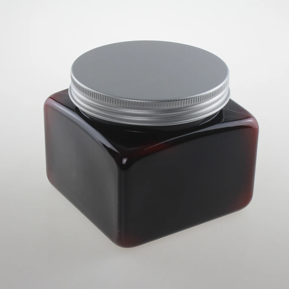 Wholesale 500ml PET body cream container with aluminum cap, empty square amber plastic hair cream jar
Wholesale 500ml PET body cream container with aluminum cap, empty square amber plastic hair cream jar