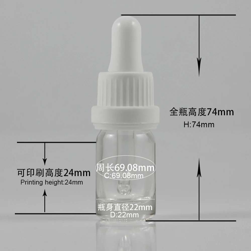 Small size 5ml essential oil bottle, Empty clear glass body with plastic white dropper packaging
Small size 5ml essential oil bottle, Empty clear glass body with plastic white dropper packaging