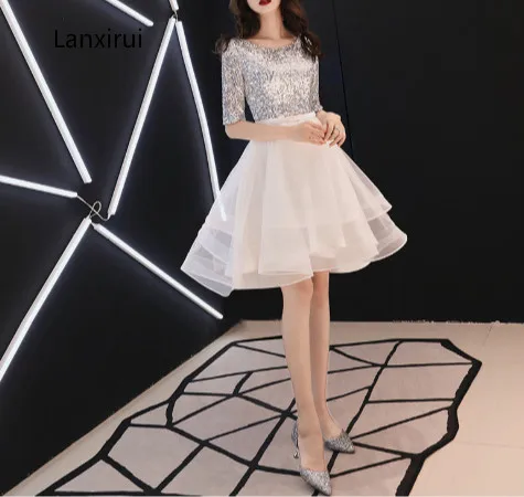 Spring Summer Light white Short Lady Girl Women Princess Banquet Party Dress Sequins Beads Tulle party Dresses
Spring Summer Light white Short Lady Girl Women Princess Banquet Party Dress Sequins Beads Tulle party Dresses