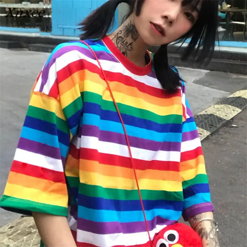 Xnxee Harajuku BF Style Loose Camisetas Vintage Rainbow Striped T Shirts Women 2018 Summer New Arrivals Fashion T-shirt 68087
Xnxee Harajuku BF Style Loose Camisetas Vintage Rainbow Striped T Shirts Women 2018 Summer New Arrivals Fashion T-shirt 68087