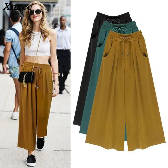 Loose women summer wide leg pants elastic waist with pockets office casual trousers beachwear Xnxee
Loose women summer wide leg pants elastic waist with pockets office casual trousers beachwear Xnxee