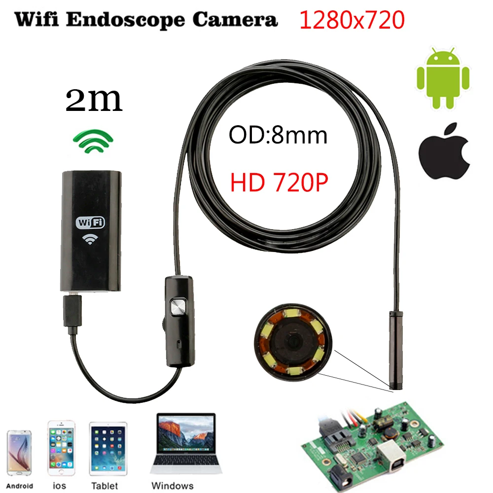 New HD WIFI 8MM 720P 1/2/5m Cable Waterproof Endoscope Inspection Camera Android IOS Mini Camera Car Inspection Endoscopic
New HD WIFI 8MM 720P 1/2/5m Cable Waterproof Endoscope Inspection Camera Android IOS Mini Camera Car Inspection Endoscopic