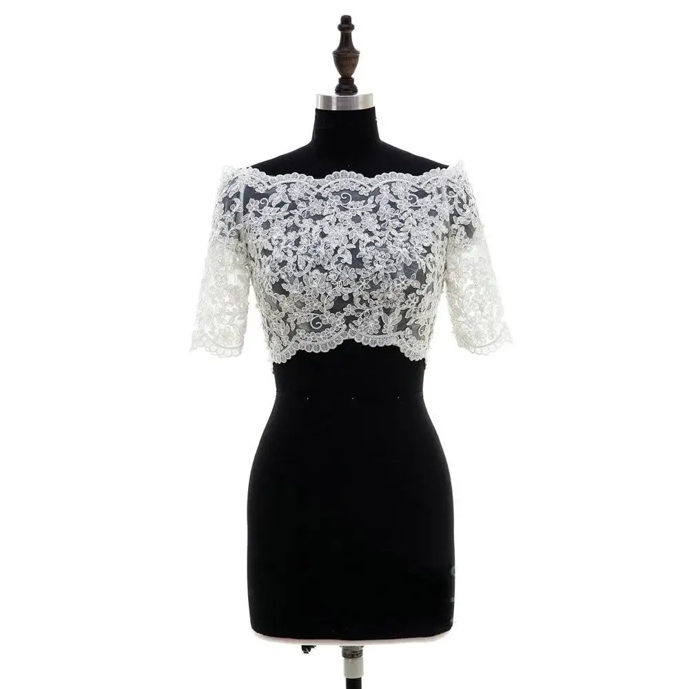 Fashion Lace Bridal Bolero Off the shoulder Half Sleeves Wedding Jackets Illusion Button Back Wedding Accessories Wedding B
Fashion Lace Bridal Bolero Off the shoulder Half Sleeves Wedding Jackets Illusion Button Back Wedding Accessories Wedding B