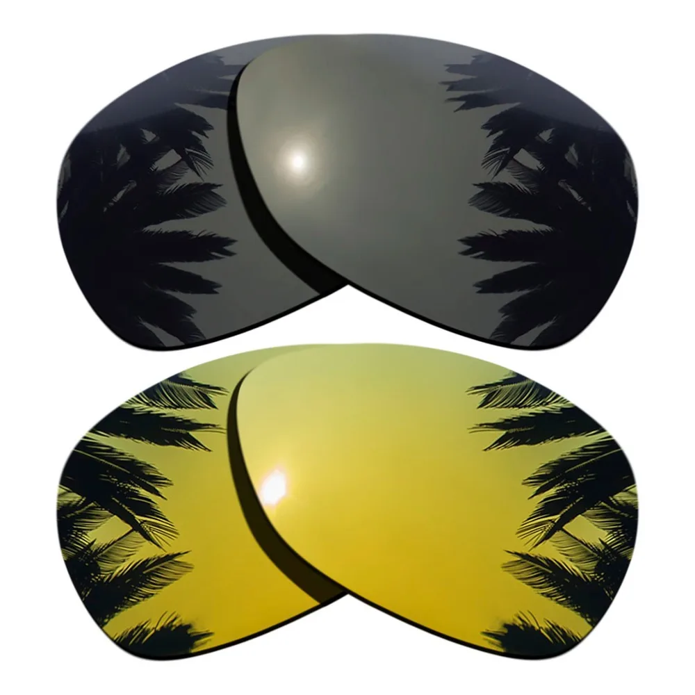 (Black+24K Gold Mirrored Coating) 2-Pairs Polarized Replacement Lenses for Crosshair 2012 100% UVA & UVB Protection
(Black+24K Gold Mirrored Coating) 2-Pairs Polarized Replacement Lenses for Crosshair 2012 100% UVA & UVB Protection