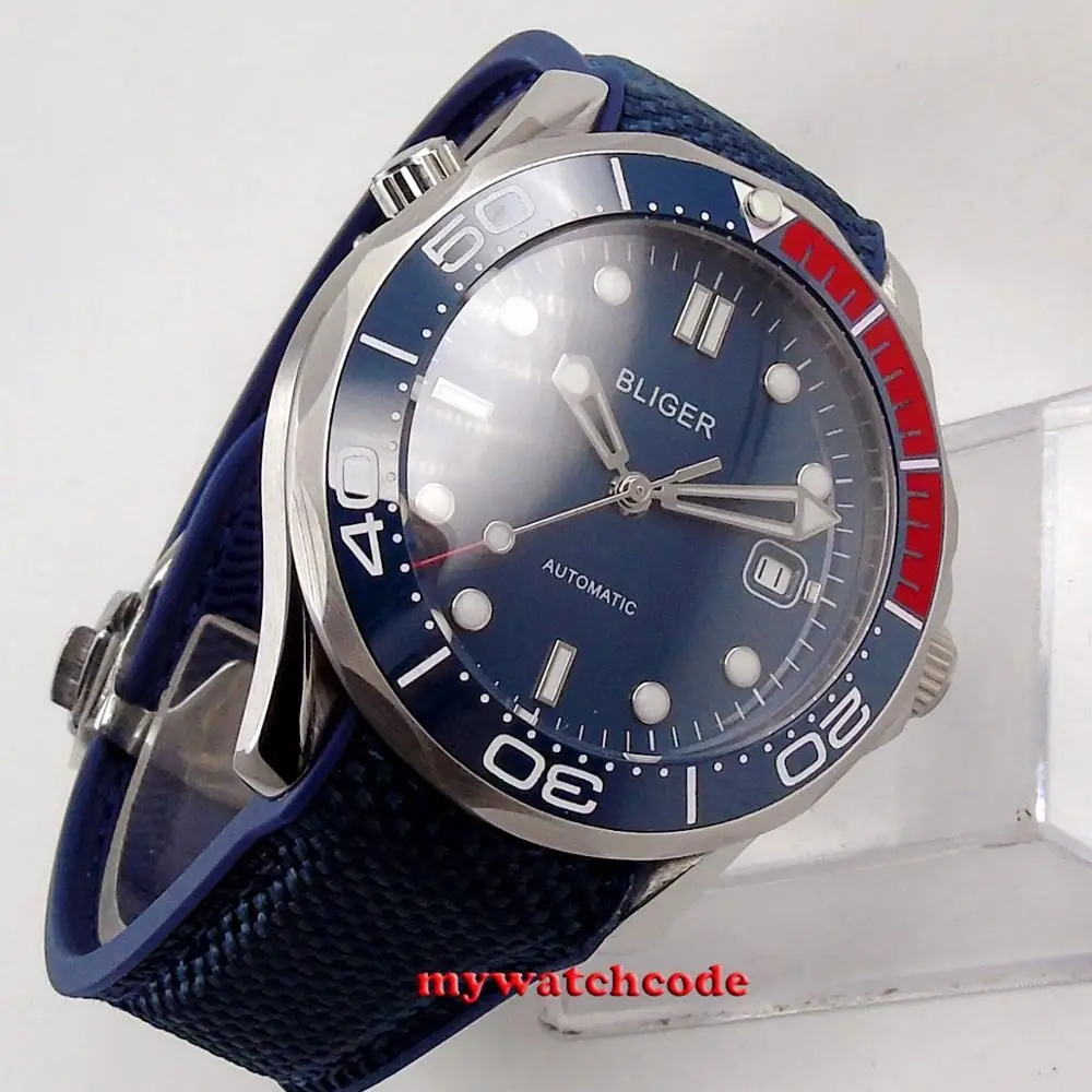 41mm bliger blue dial luminous marks ceramic bezel sapphire glass date automatic mens watch B252
41mm bliger blue dial luminous marks ceramic bezel sapphire glass date automatic mens watch B252