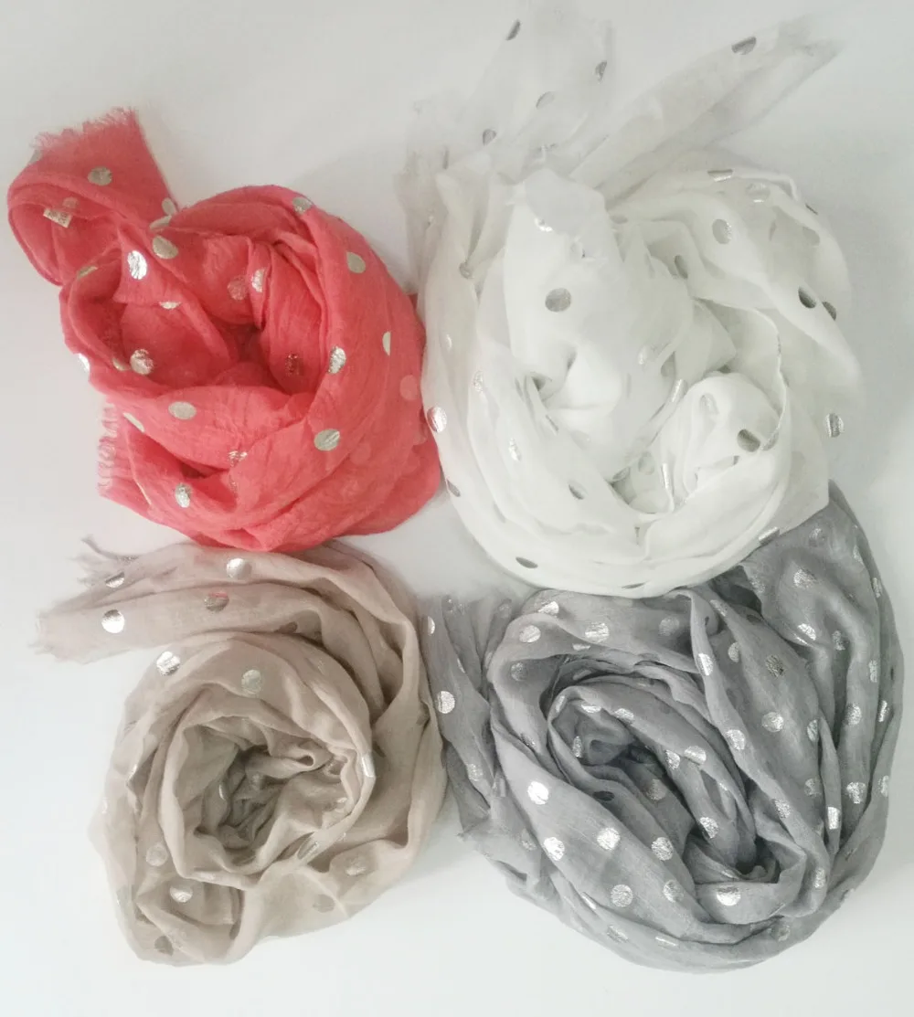 Fashion Women Dot Print Silver Foil Fringe Scarf Shawls Wrap Spot Polka Pattern Muslim Hijab 5 Color 10PCS/lot Free Shipping
Fashion Women Dot Print Silver Foil Fringe Scarf Shawls Wrap Spot Polka Pattern Muslim Hijab 5 Color 10PCS/lot Free Shipping