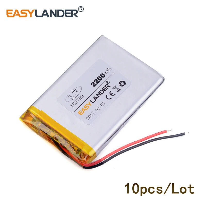 10pcs/Lot103759 2200mAh 3.7v lithium Li ion polymer recharge For Mp3 MP4 MP5 GPS PSP mobile Pocket PC e-books medical equipment
10pcs/Lot103759 2200mAh 3.7v lithium Li ion polymer recharge For Mp3 MP4 MP5 GPS PSP mobile Pocket PC e-books medical equipment