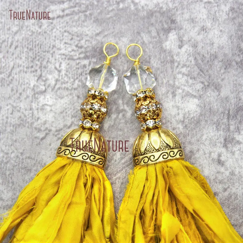 10pcs Yellow Sari Silk Tassel With Crystal And Gold Color Rhinestone Ball Yarn Ribbon Pendant PM20059
10pcs Yellow Sari Silk Tassel With Crystal And Gold Color Rhinestone Ball Yarn Ribbon Pendant PM20059
