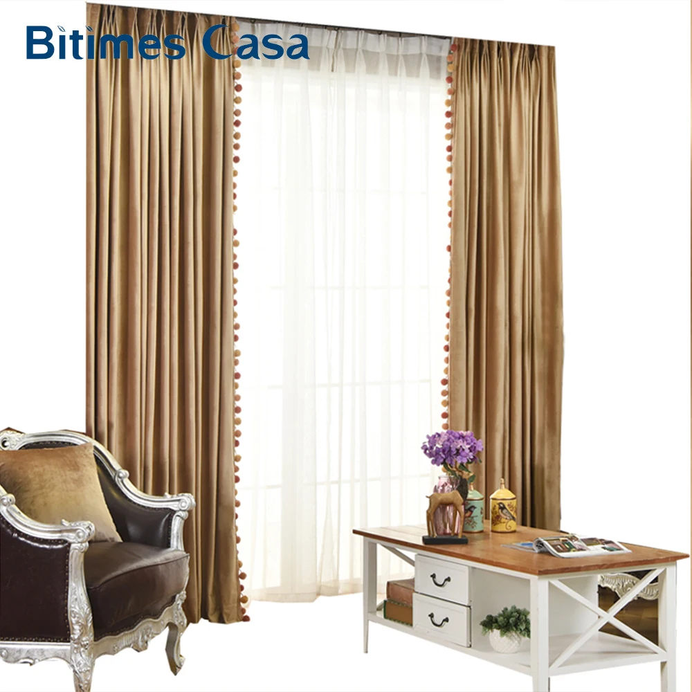 High Shading Velvet Blackout Windows Curtain Drape Panel With Pompons For Interior Decoration Living Room Bedroom Warm Color
High Shading Velvet Blackout Windows Curtain Drape Panel With Pompons For Interior Decoration Living Room Bedroom Warm Color