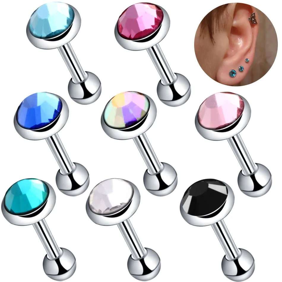 Piercing para el cartílago, piercing para la parte superior de la oreja, joyería para el cuerpo, Gema Cz de 1,2x6mm - 1