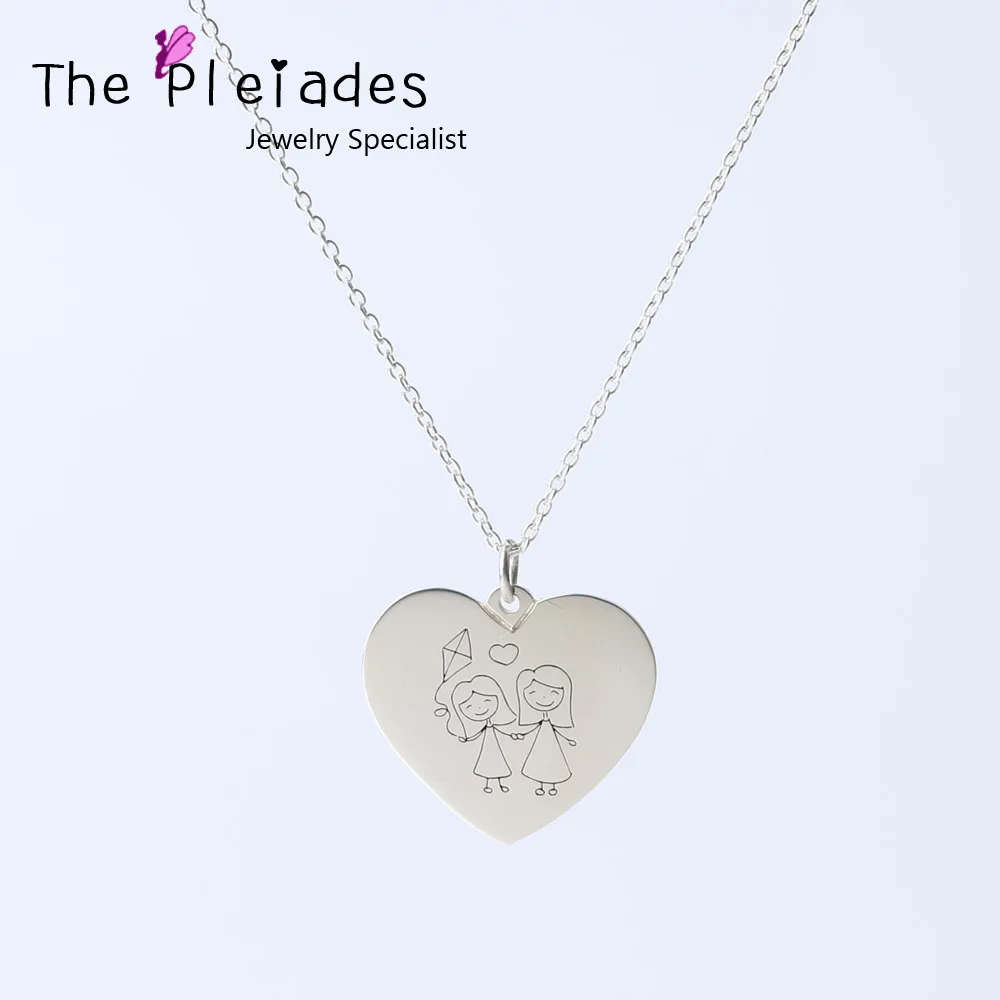 Custom 925 Solid Silver Heart Necklace Engraved Drawing Personalized Children Paint Pendant Keepsake Jewelry
Custom 925 Solid Silver Heart Necklace Engraved Drawing Personalized Children Paint Pendant Keepsake Jewelry
