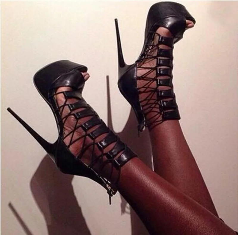 Summer New Women Cut-out Black Leather Straps Cross High Platform Sandal Boots Zipper-up Super High Heel Sandals Dress Shoes
Summer New Women Cut-out Black Leather Straps Cross High Platform Sandal Boots Zipper-up Super High Heel Sandals Dress Shoes