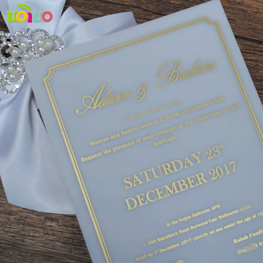 30pcs Custom Printed Wedding White Acrylic Invitations Card with Gold Foil Letters
30pcs Custom Printed Wedding White Acrylic Invitations Card with Gold Foil Letters