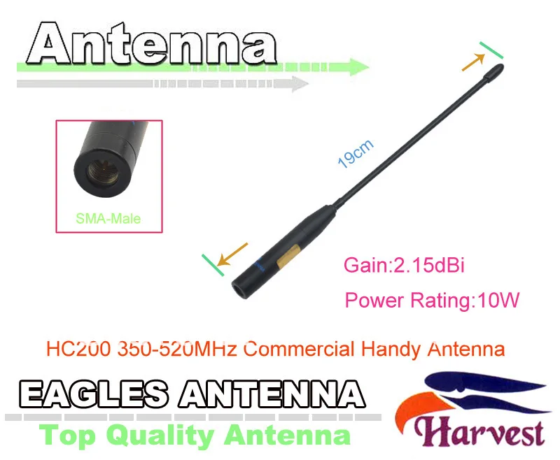 New SMA-Male Connector Original Harvest Eagles Antenna for Two-way radio HC200 350-520MHz Commercial Handy Antenna for Radio
New SMA-Male Connector Original Harvest Eagles Antenna for Two-way radio HC200 350-520MHz Commercial Handy Antenna for Radio