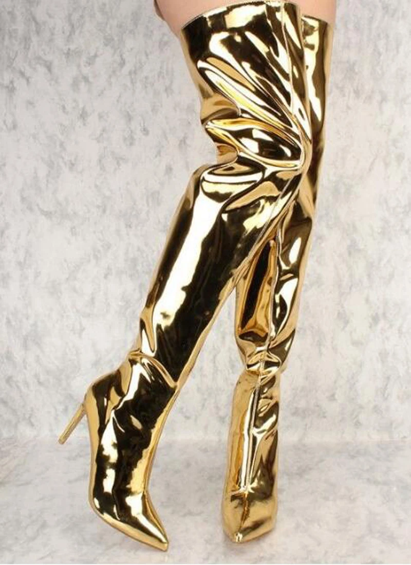 2017 New Fashion Women Pointed Toe Over Knee Mirror Leather High Heel Boots Zipper-up Patent Leather Gold Silver Long Boots
2017 New Fashion Women Pointed Toe Over Knee Mirror Leather High Heel Boots Zipper-up Patent Leather Gold Silver Long Boots