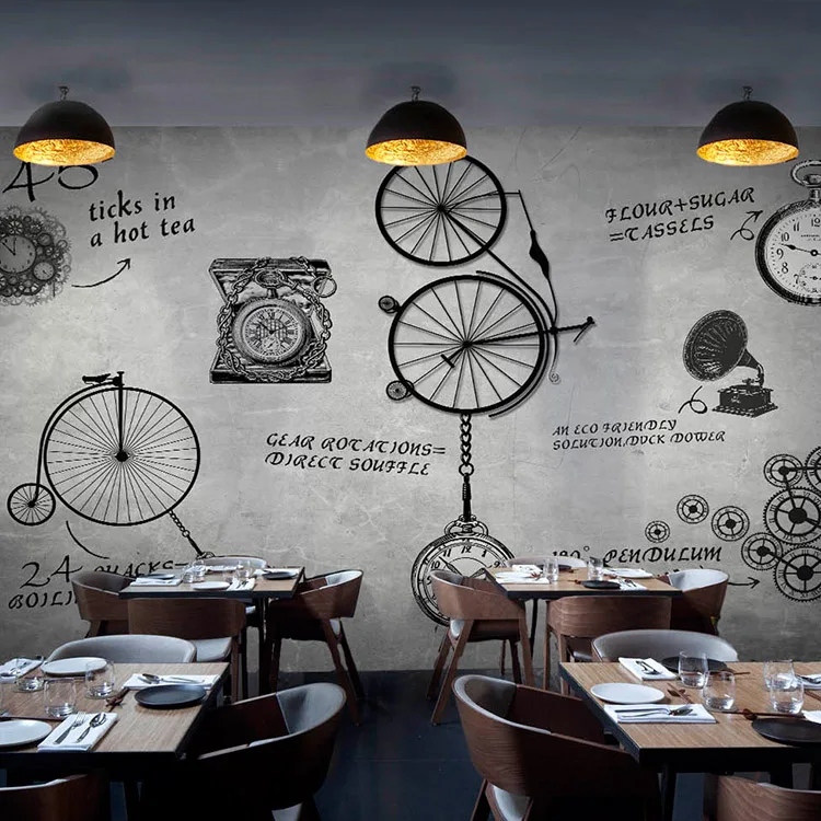 Continental retro custom 3D stereoscopic large mural mechanical timepiece letter Coffee Bar West Restaurant silk cloth mural
Continental retro custom 3D stereoscopic large mural mechanical timepiece letter Coffee Bar West Restaurant silk cloth mural