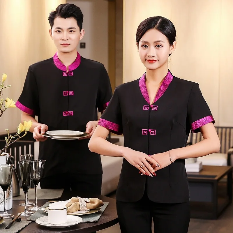 Short Sleeve Waitress Women's Overalls Tea House Restaurant Hot Pot Work Clothing Men Waiter Breathable Catering Uniform H2163
Short Sleeve Waitress Women's Overalls Tea House Restaurant Hot Pot Work Clothing Men Waiter Breathable Catering Uniform H2163